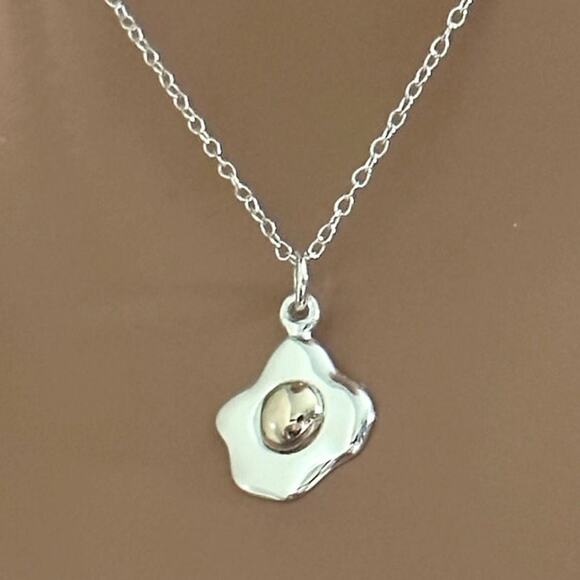 Sterling Silver Egg Necklace with Bronze Yoke, - Picture 1 of 5